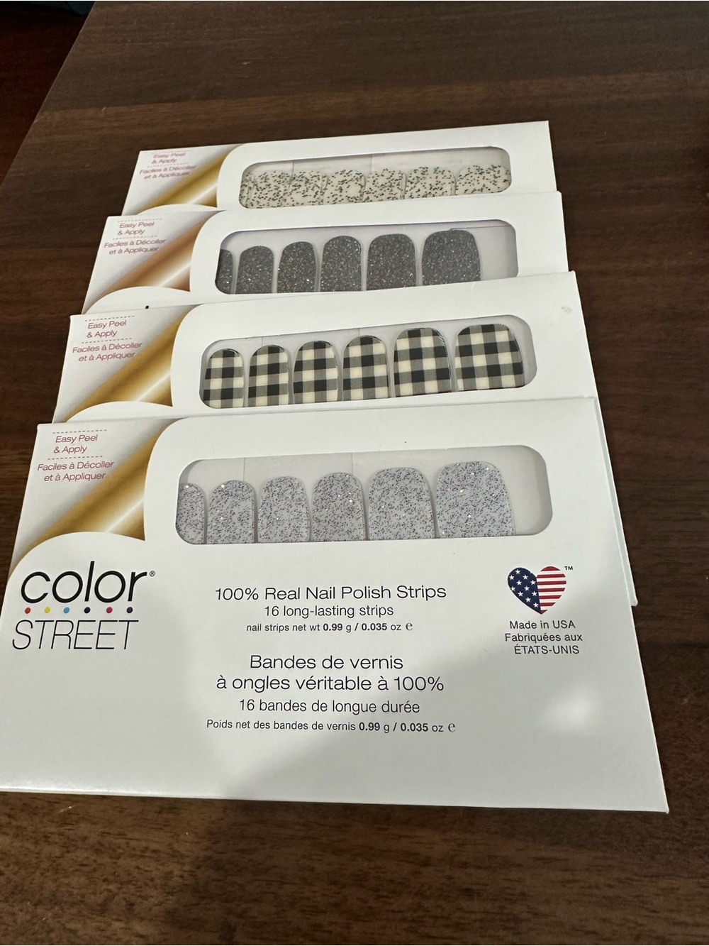 Set Of Four Color  Street Silver Glitter & Black Plaid Nail Polish Strips